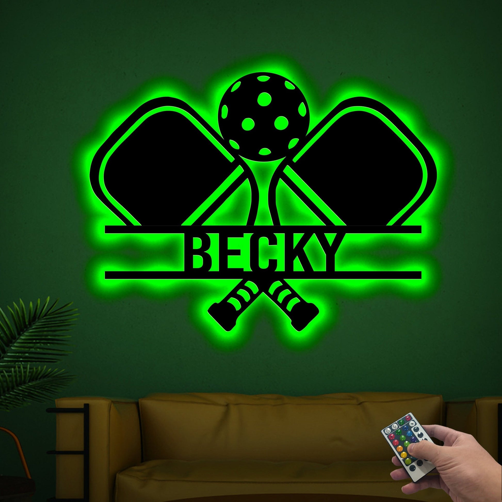 Custom Pickleball Metal Wall Art With Led Lights, Powder Coated Metal Custom Pickleball Sign, Pickleball Lover Gift, Monogram Sign Gift