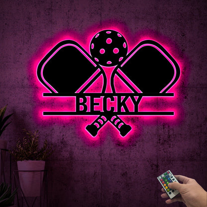 Custom Pickleball Metal Wall Art With Led Lights, Powder Coated Metal Custom Pickleball Sign, Pickleball Lover Gift, Monogram Sign Gift