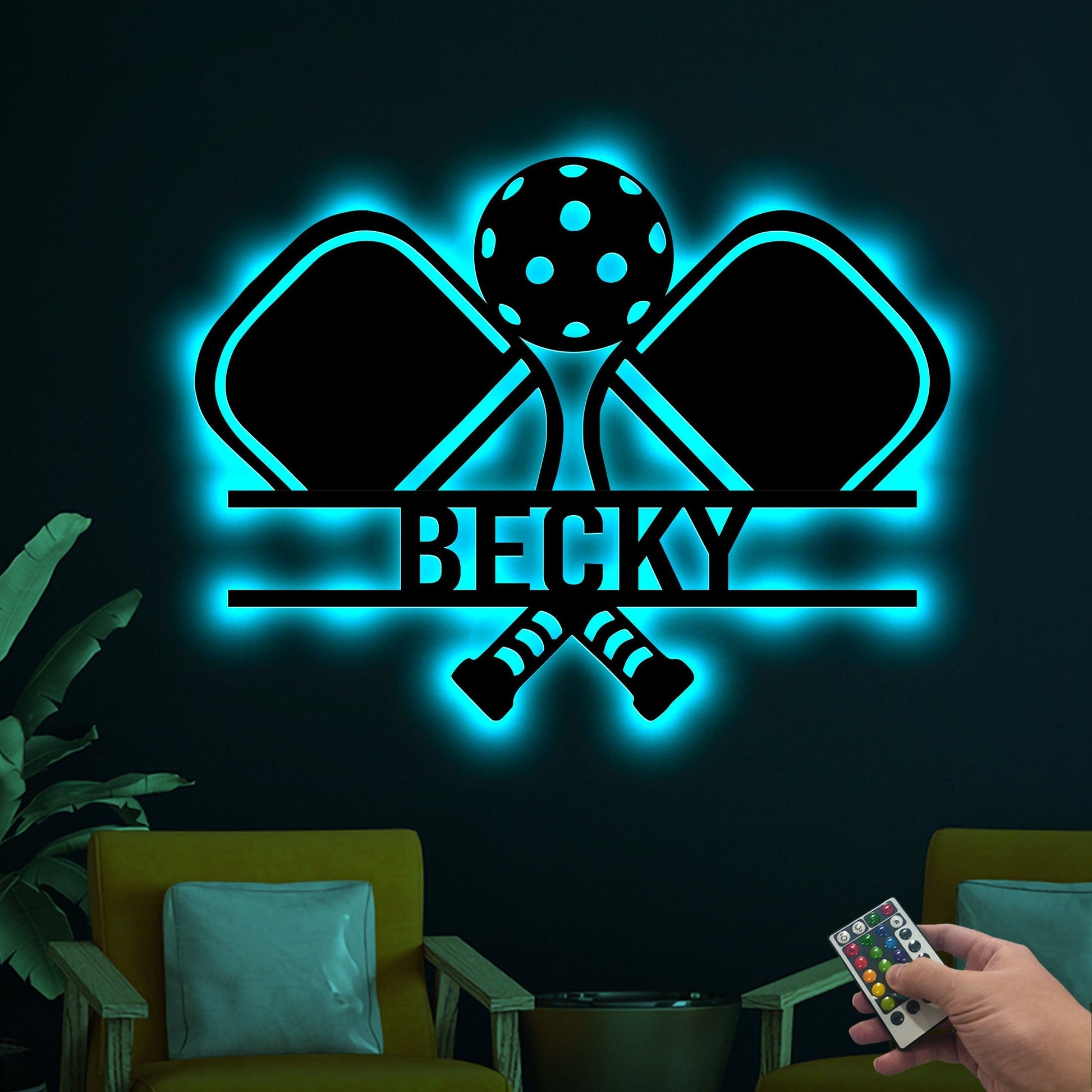Custom Pickleball Metal Wall Art With Led Lights, Powder Coated Metal Custom Pickleball Sign, Pickleball Lover Gift, Monogram Sign Gift