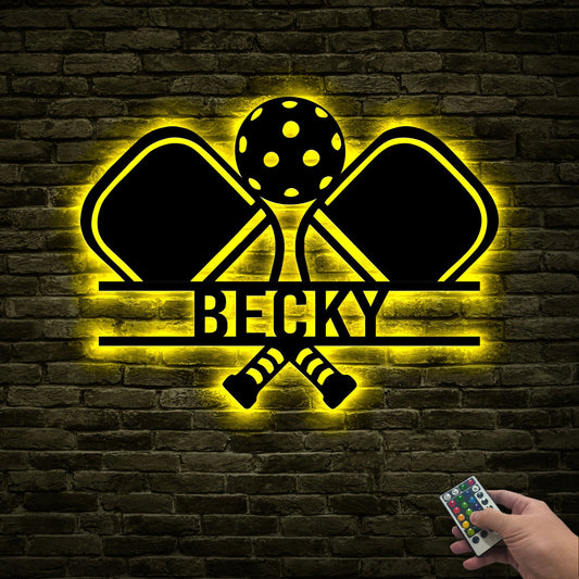 Custom Pickleball Metal Wall Art With Led Lights, Powder Coated Metal Custom Pickleball Sign, Pickleball Lover Gift, Monogram Sign Gift