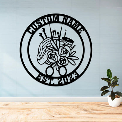 Custom Metal Crochet Sign with Led Light, Crochet Lover Gift, Craft Room Decor, Knitting Metal Wall Art, Ball Yarn Sign Crochet Crafter Gift