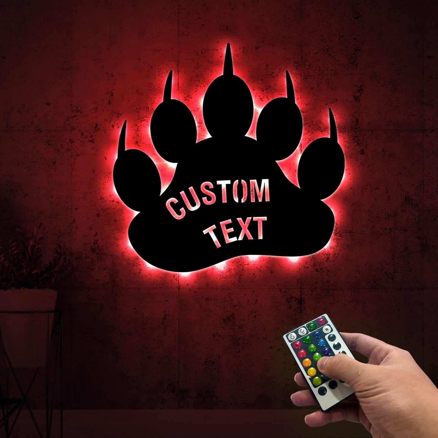 Custom Bear Paw Print Metal Wall Art With Led Lights, Bear Paw Print Sign, Wild Animal Lover Gift, Bear Lover Gift, Cabin Sign, Gift For Him