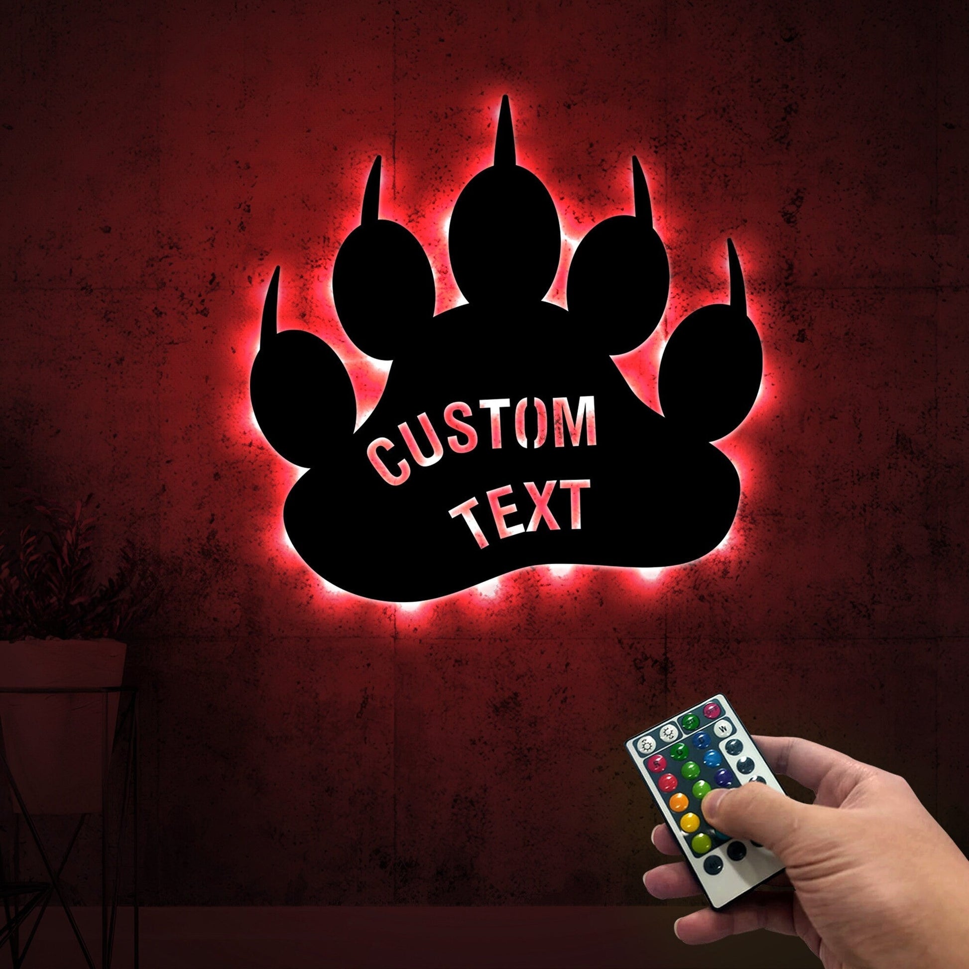 Custom Bear Paw Print Metal Wall Art With Led Lights, Bear Paw Print Sign, Wild Animal Lover Gift, Bear Lover Gift, Cabin Sign, Gift For Him