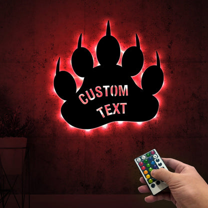 Custom Bear Paw Print Metal Wall Art With Led Lights, Bear Paw Print Sign, Wild Animal Lover Gift, Bear Lover Gift, Cabin Sign, Gift For Him