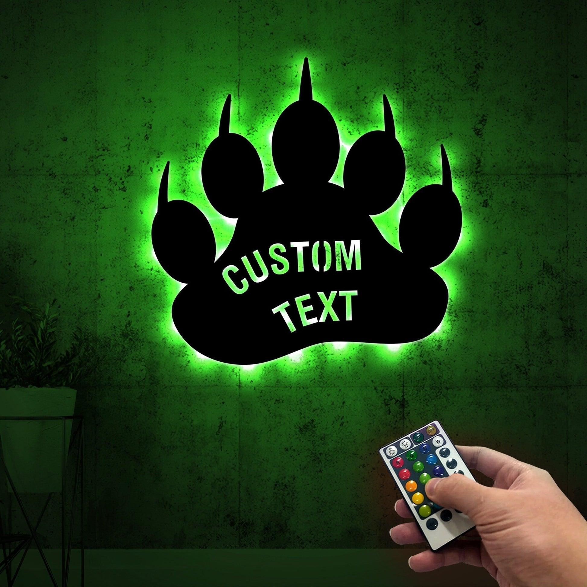 Custom Bear Paw Print Metal Wall Art With Led Lights, Bear Paw Print Sign, Wild Animal Lover Gift, Bear Lover Gift, Cabin Sign, Gift For Him