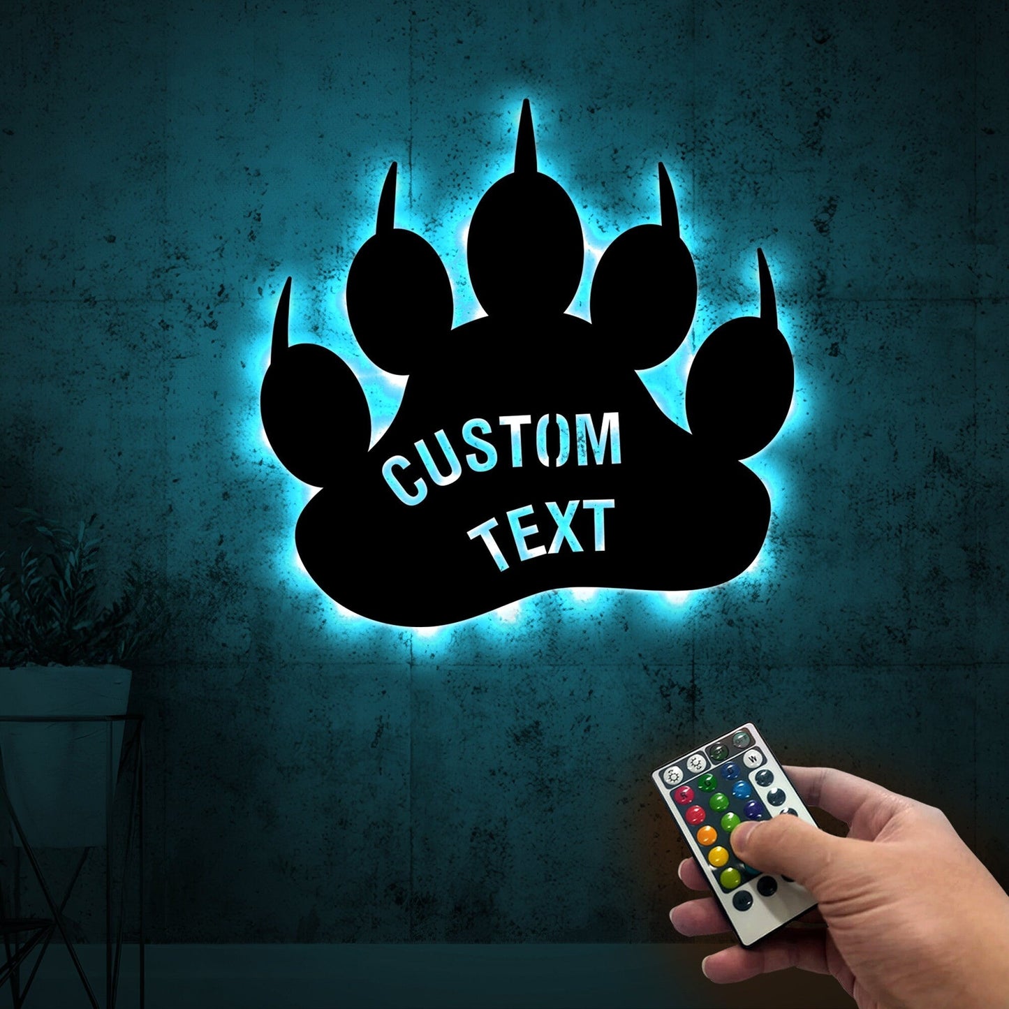 Custom Bear Paw Print Metal Wall Art With Led Lights, Bear Paw Print Sign, Wild Animal Lover Gift, Bear Lover Gift, Cabin Sign, Gift For Him