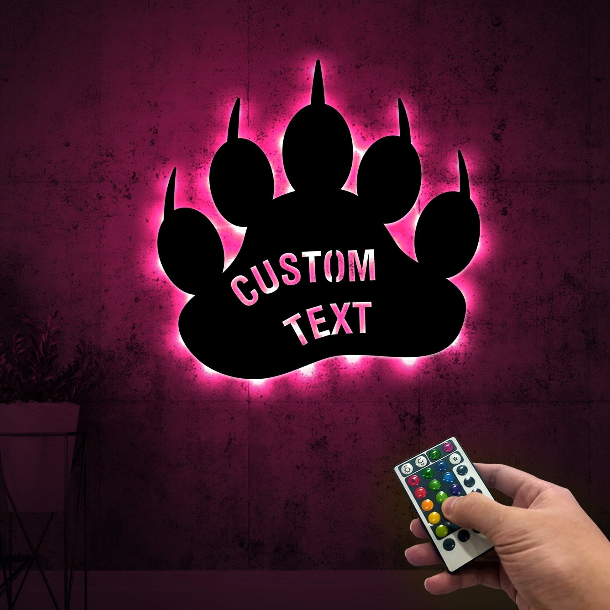 Custom Bear Paw Print Metal Wall Art With Led Lights, Bear Paw Print Sign, Wild Animal Lover Gift, Bear Lover Gift, Cabin Sign, Gift For Him