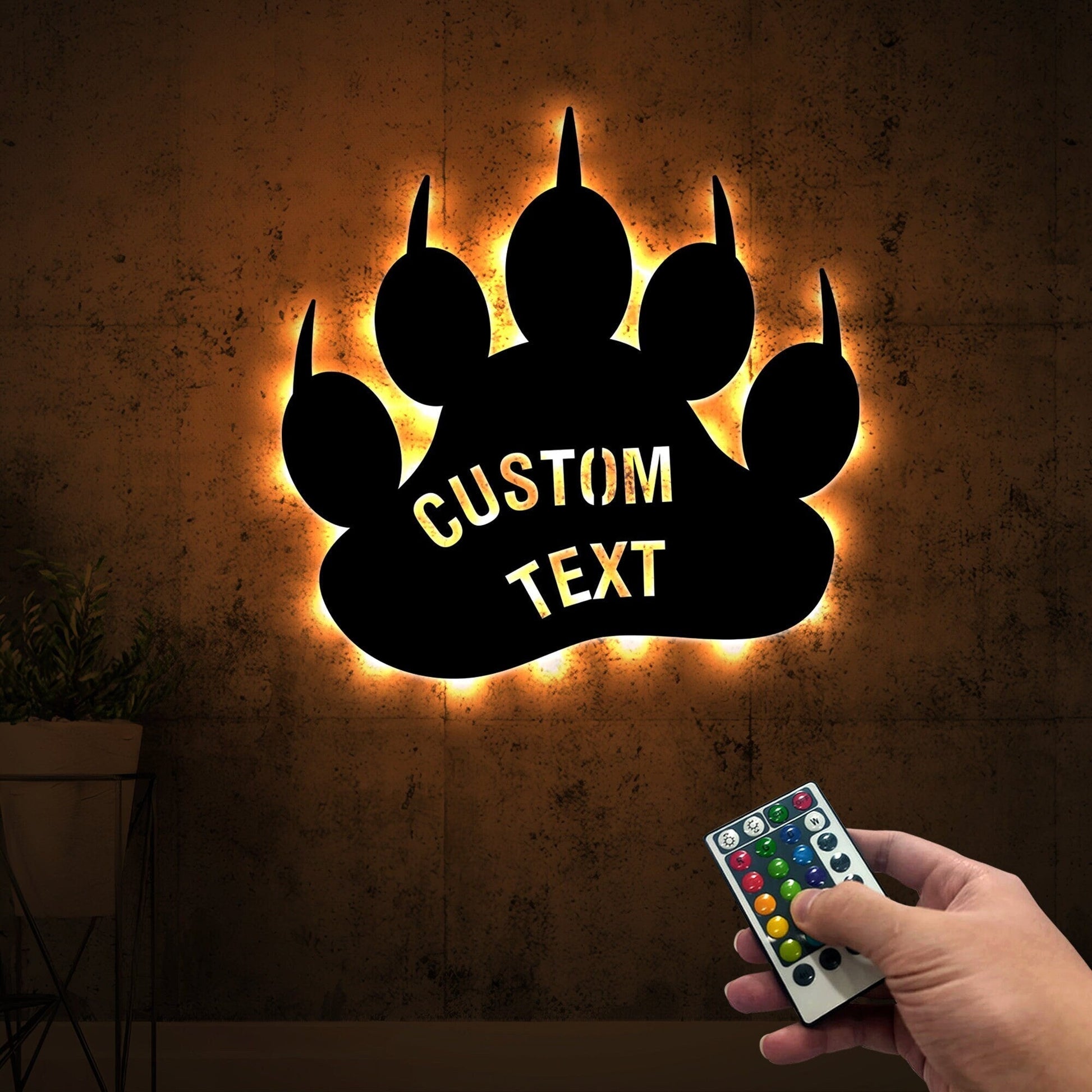 Custom Bear Paw Print Metal Wall Art With Led Lights, Bear Paw Print Sign, Wild Animal Lover Gift, Bear Lover Gift, Cabin Sign, Gift For Him