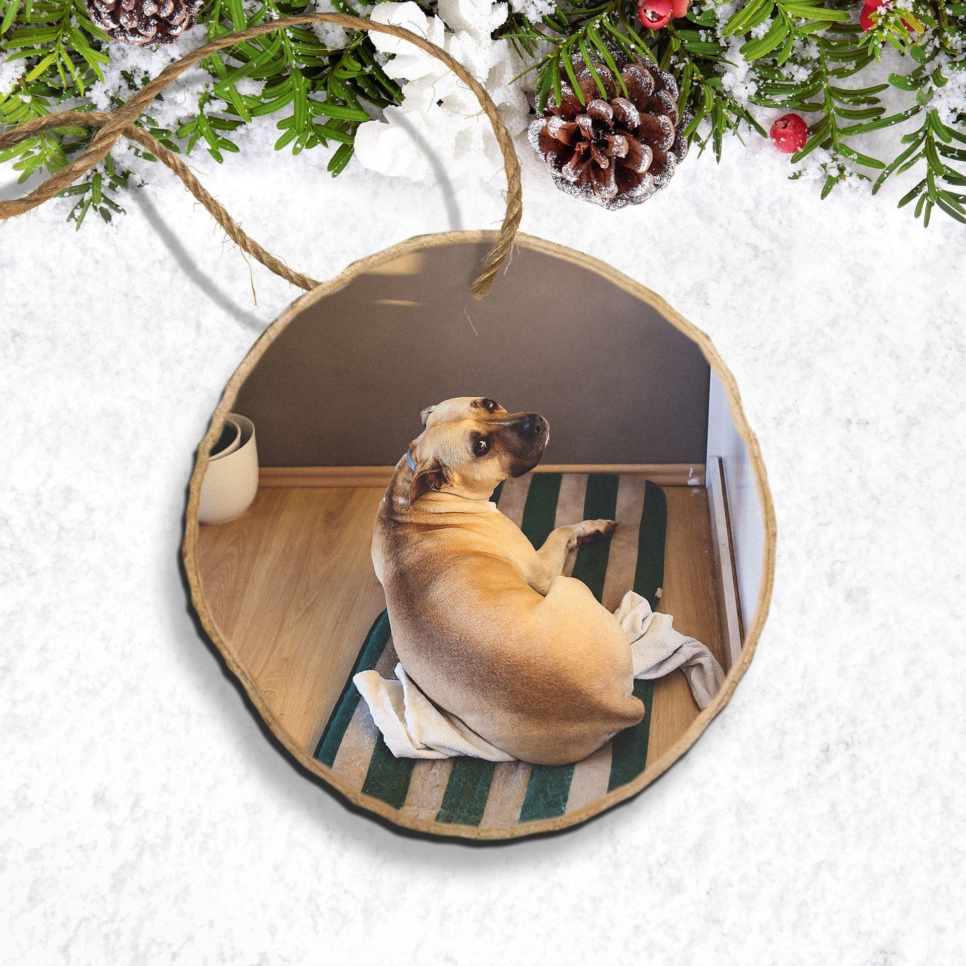 Custom Dog or Cat Photo Wood Slice Ornament, Custom Your Puppy Picture, Pet's First Christmas Ornament, Xmas Gift, Tree Slice Ornament