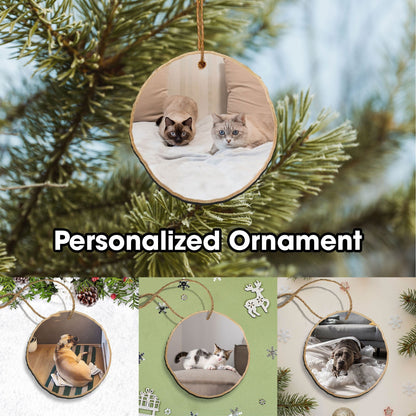 Custom Dog or Cat Photo Wood Slice Ornament, Custom Your Puppy Picture, Pet's First Christmas Ornament, Xmas Gift, Tree Slice Ornament