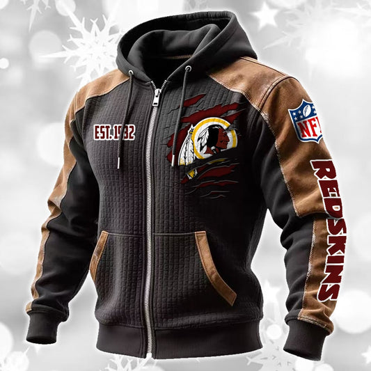 Washington Redskin Waffle Zip Hoodie Pullover Casaul Long Sleeve With Pocket