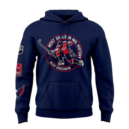 Alexander Ovechkin Washington Capitals Hoodie - All-Time Leading Goal Scorer Cross Sticks Navy Hoodie - Washington Capitals 895 Hoodie