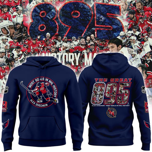 Alexander Ovechkin Washington Capitals Hoodie - All-Time Leading Goal Scorer Cross Sticks Navy Hoodie - Washington Capitals 895 Hoodie