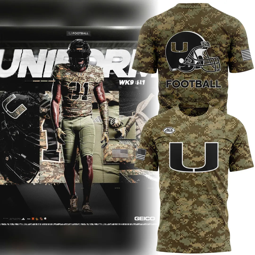 Miami Hurricanes Football Military Appreciation Camo T-Shirt
