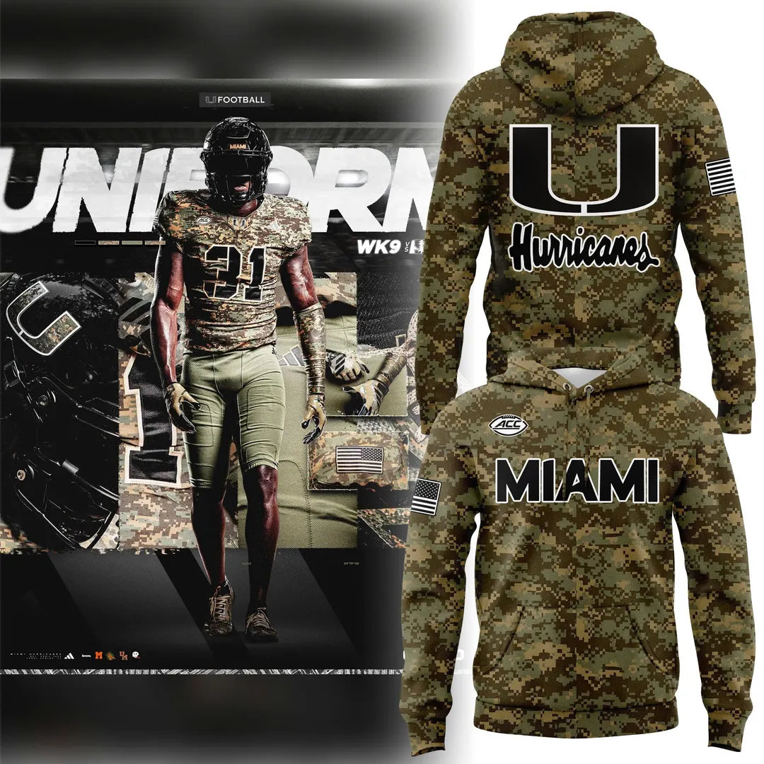 Miami Hurricanes Football Military Appreciation Camo Hoodie