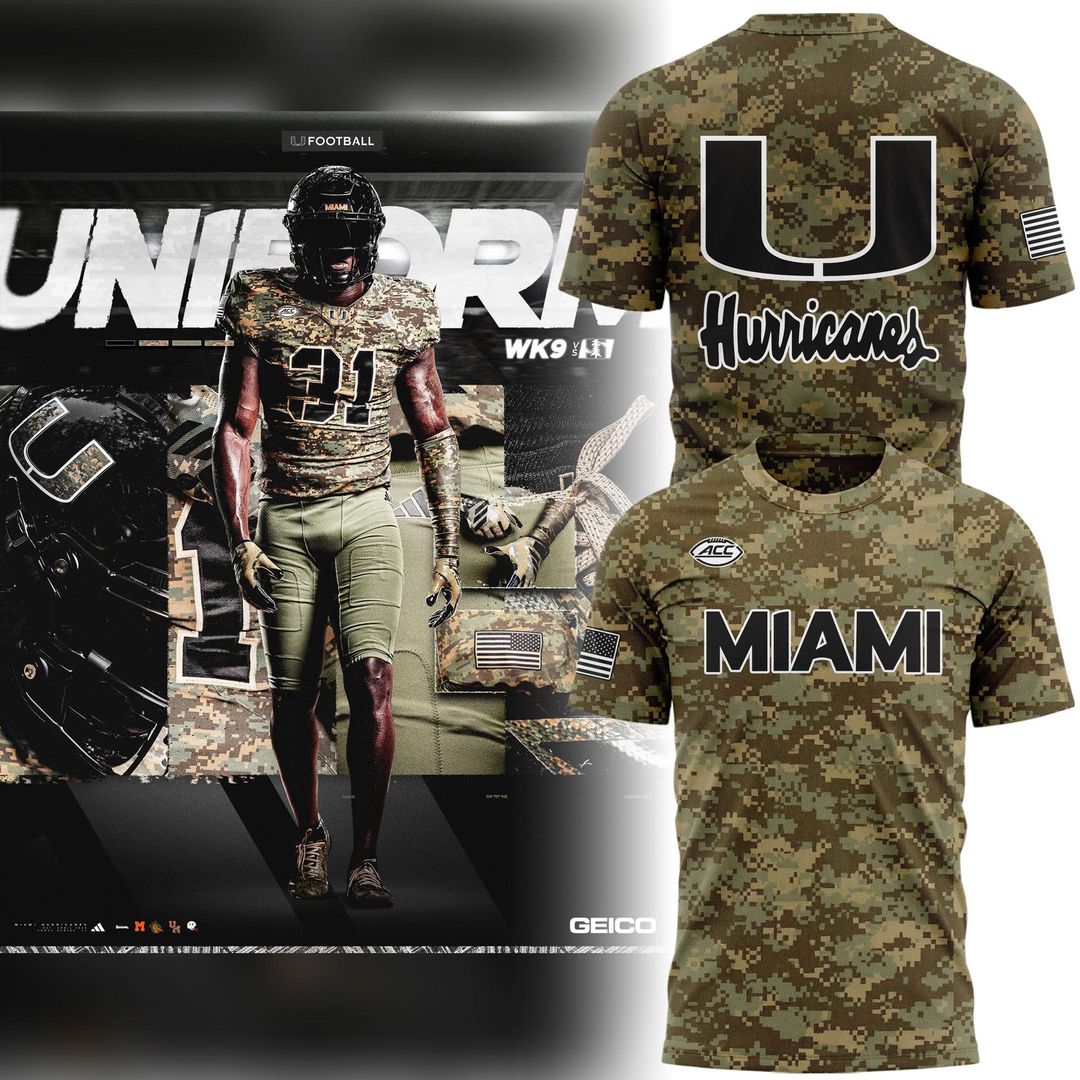 Miami Hurricanes Football Military Appreciation Camo T-shirt