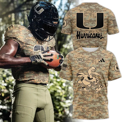 Camo Miami Hurricanes Honor & Support Premier Strategy T-Shirt