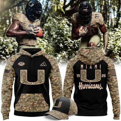 Camo Miami Hurricanes Honor & Support Premier Strategy Hoodie
