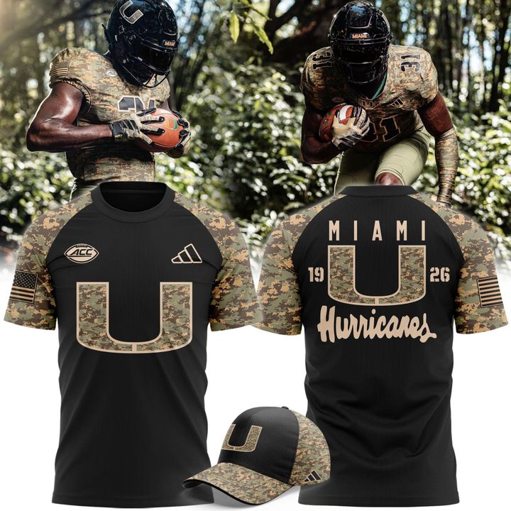 Camo Miami Hurricanes Honor & Support Premier Strategy T-Shirt
