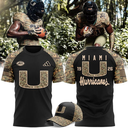 Camo Miami Hurricanes Honor & Support Premier Strategy T-Shirt