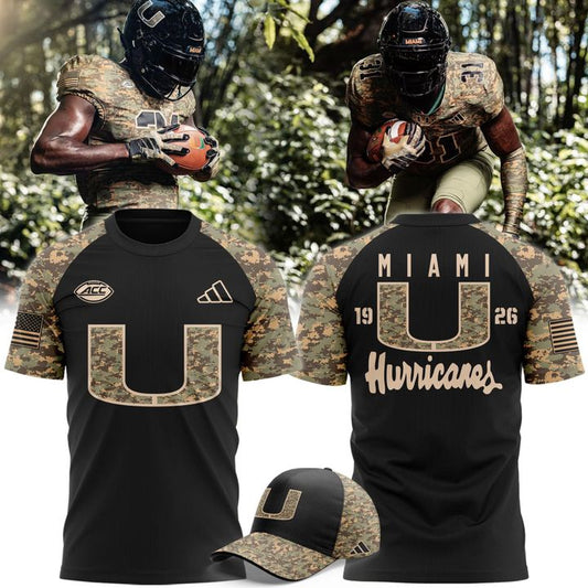 Camo Miami Hurricanes Honor & Support Premier Strategy T-Shirt