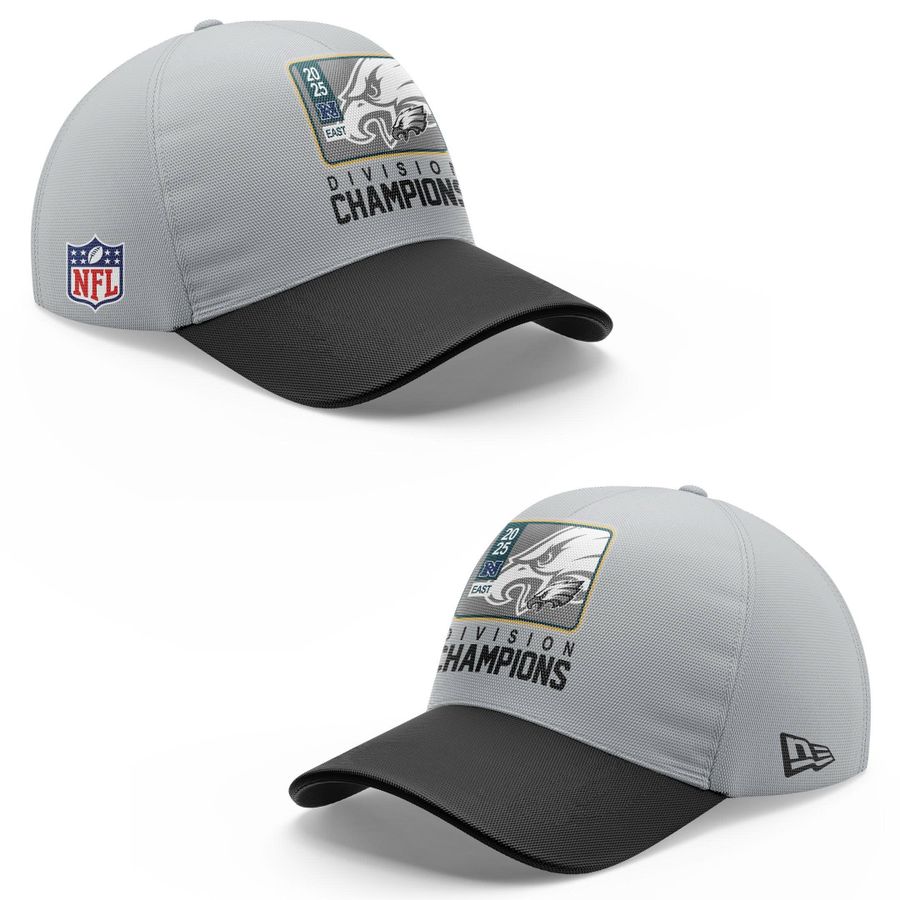 Men's Philadelphia Eagles 2025 NFC East Division Champions Locker Room Trophy Collection Zip Hoodie(Gray)