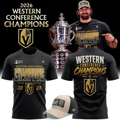 Men's Vegas Golden Knights Fanatics Heather Charcoal 2026 Western Conference Champions Two-Sided T-Shirt | UN90
