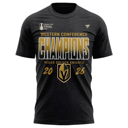 Men's Vegas Golden Knights Fanatics Heather Charcoal 2026  Western Conference Champ 2-Sided T-Shirt | FG97