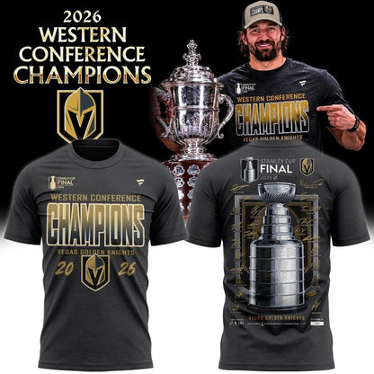 Men's Vegas Golden Knights Fanatics Heather Charcoal 2026  Western Conference Champions Signature T-Shirt | YB78