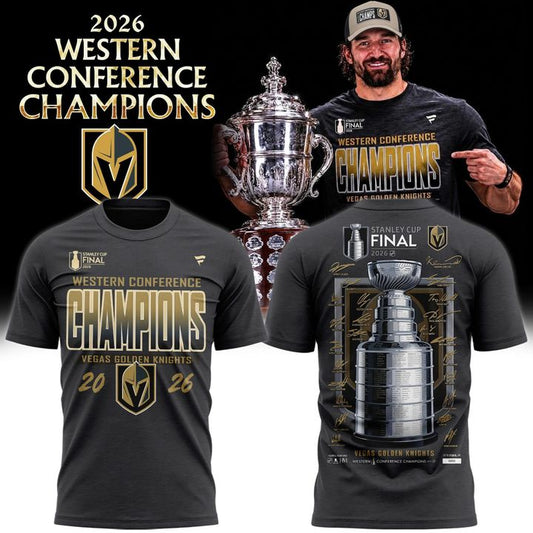 Men's Vegas Golden Knights Fanatics Heather Charcoal 2026  Western Conference Champions Signature T-Shirt | YB78