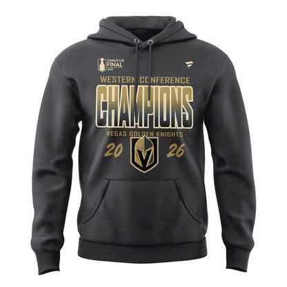 Men's Vegas Golden Knights Fanatics Heather Charcoal 2026 Western Conference Champions Signature Hoodie | AX39