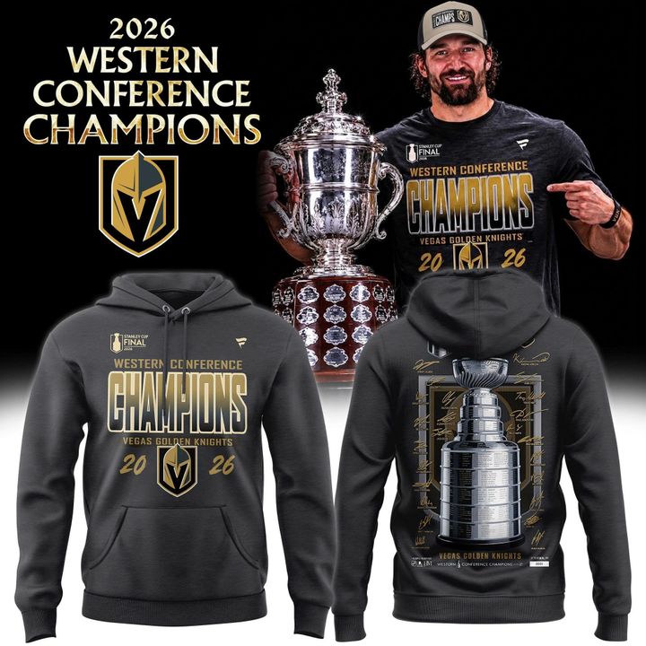 Men's Vegas Golden Knights Fanatics Heather Charcoal 2026 Western Conference Champions Signature Hoodie | AX39