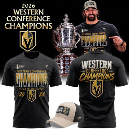 Men's Vegas Golden Knights Fanatics Heather Charcoal 2026  Western Conference Champ 2-Sided T-Shirt | FG97