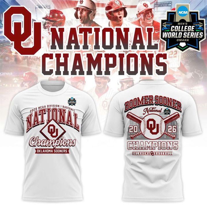 Men's Champion White Oklahoma Sooners 2026 NCAA Baseball Men's College World Series Champions T-Shirt