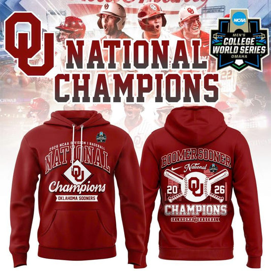 Oklahoma Sooners Crimson 2026 NCAA Division I Baseball National Champions Locker Room Hoodie