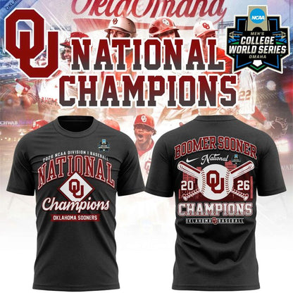 Oklahoma Sooners Charcoal Black 2026 NCAA Division I Baseball National Champions Locker Room T-Shirt