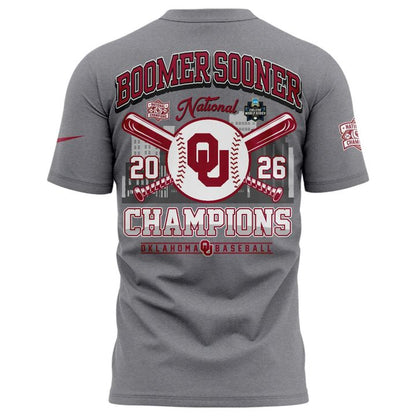 Men's Champion Grey Oklahoma Sooners 2026 NCAA Baseball Men's College World Series Champions Locker Room T-Shirt