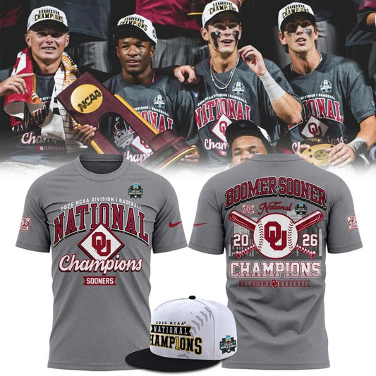 Men's Champion Grey Oklahoma Sooners 2026 NCAA Baseball Men's College World Series Champions Locker Room T-Shirt
