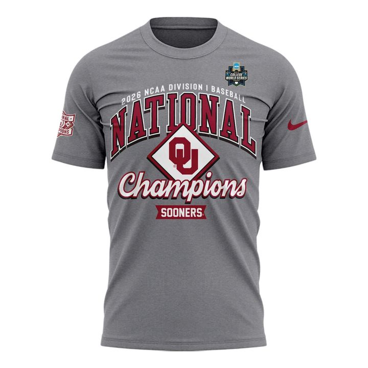 Champion Grey Oklahoma Sooners 2026 NCAA Baseball Men's College World Series Champions Locker Room T-Shirt