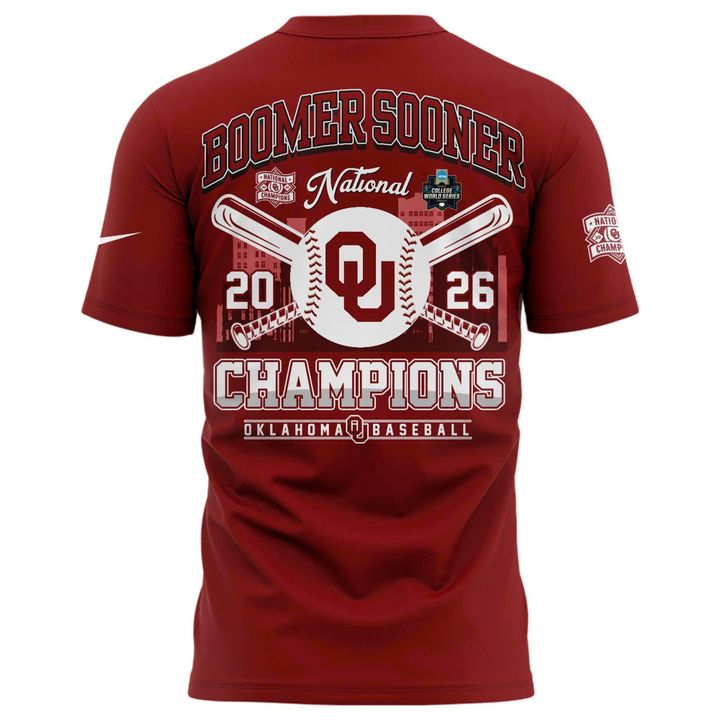 Men's Champion Crimson Oklahoma Sooners 2026 NCAA Baseball Men's College World Series Champions Locker Room T-Shirt