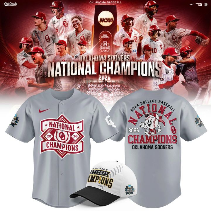 Oklahoma Sooners Grey 2026 NCAA Baseball National Champions Jersey