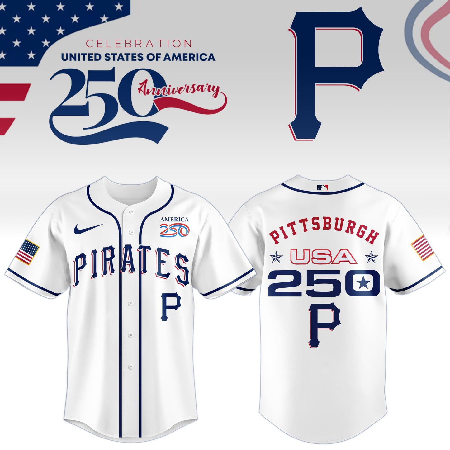 America’s 250th Anniversary Pittsburgh Pirates Baseball Jersey - Premium Quality