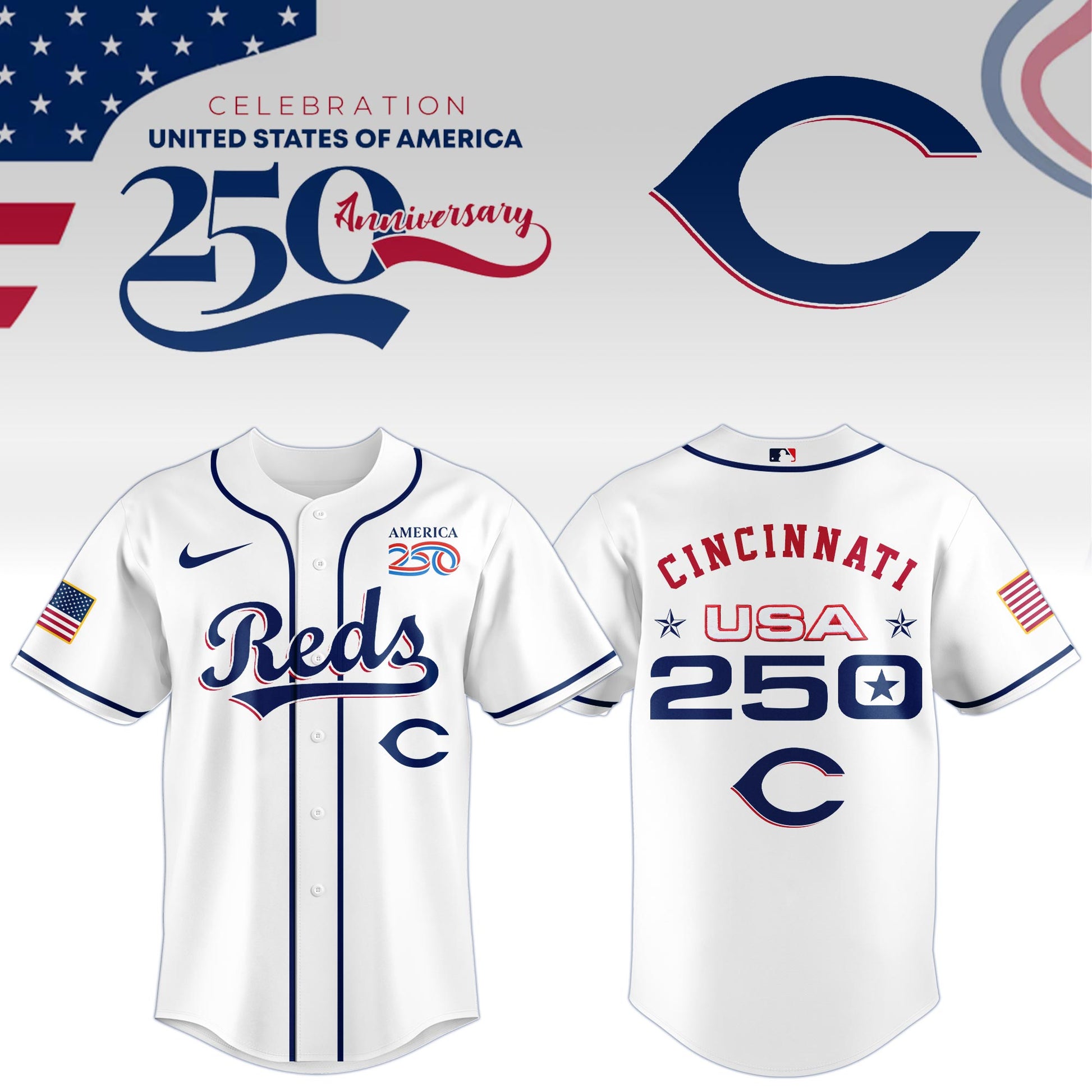 America’s 250th Anniversary Cincinnati Reds Baseball Jersey - Premium Quality