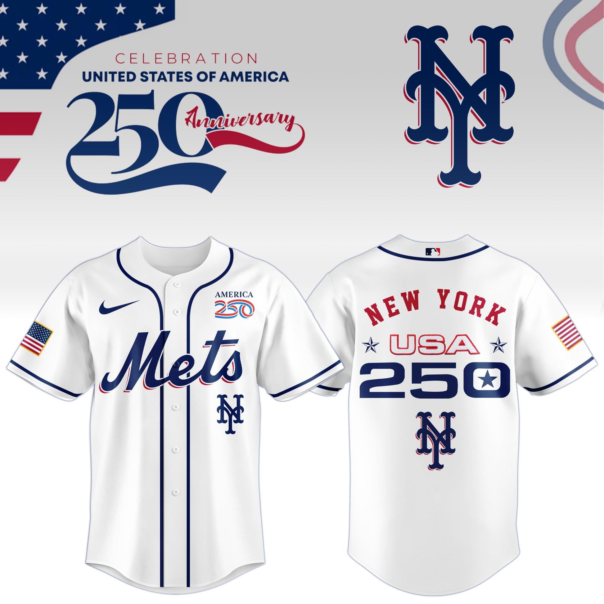 America’s 250th Anniversary New York Mets Baseball Jersey - Premium Quality