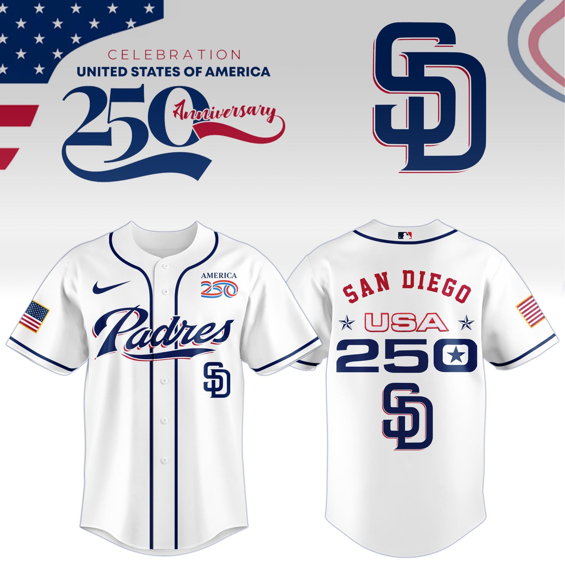 America’s 250th Anniversary San Diego Padres Baseball Jersey - Premium Quality