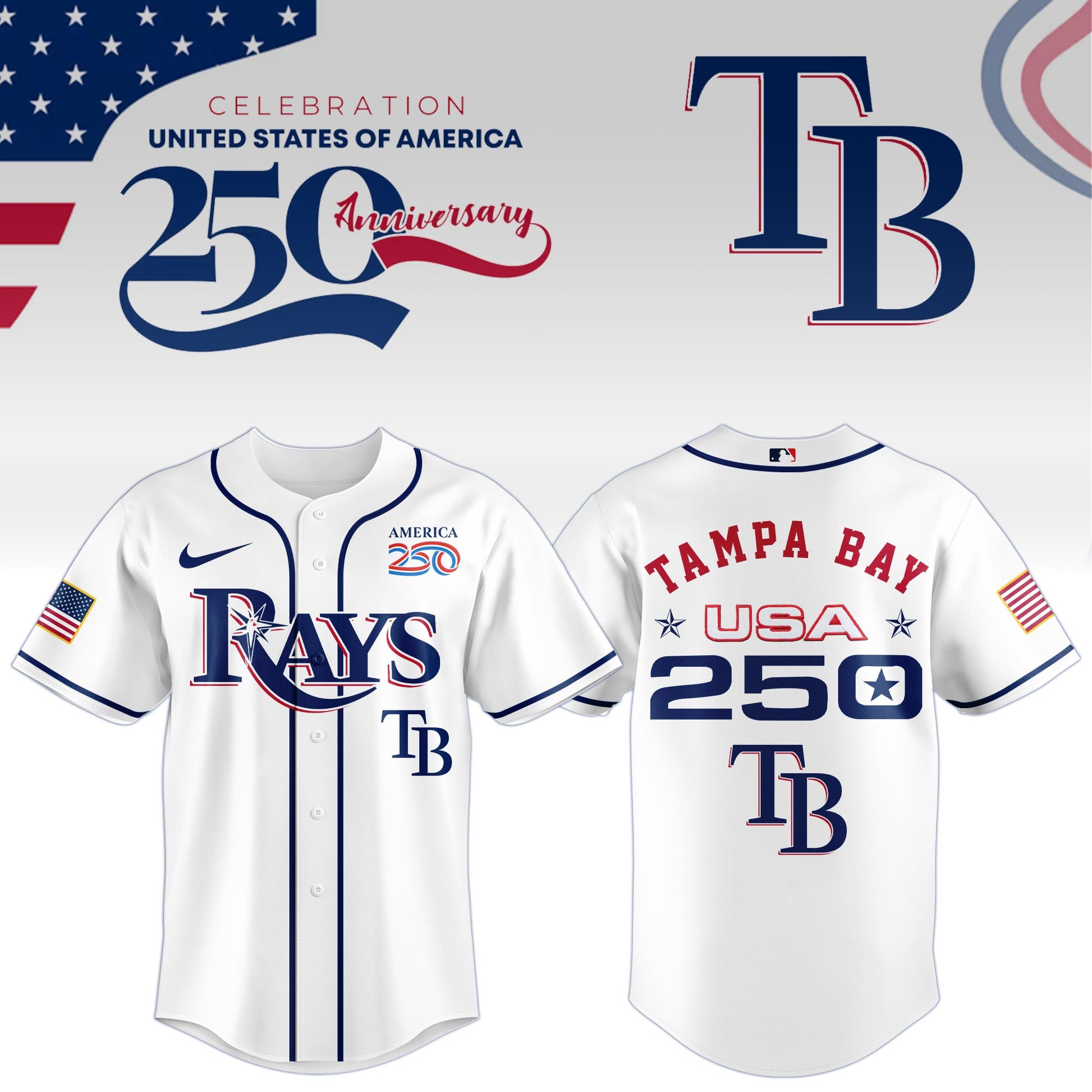 America’s 250th Anniversary Tampa Bay Rays Baseball Jersey - Premium Quality