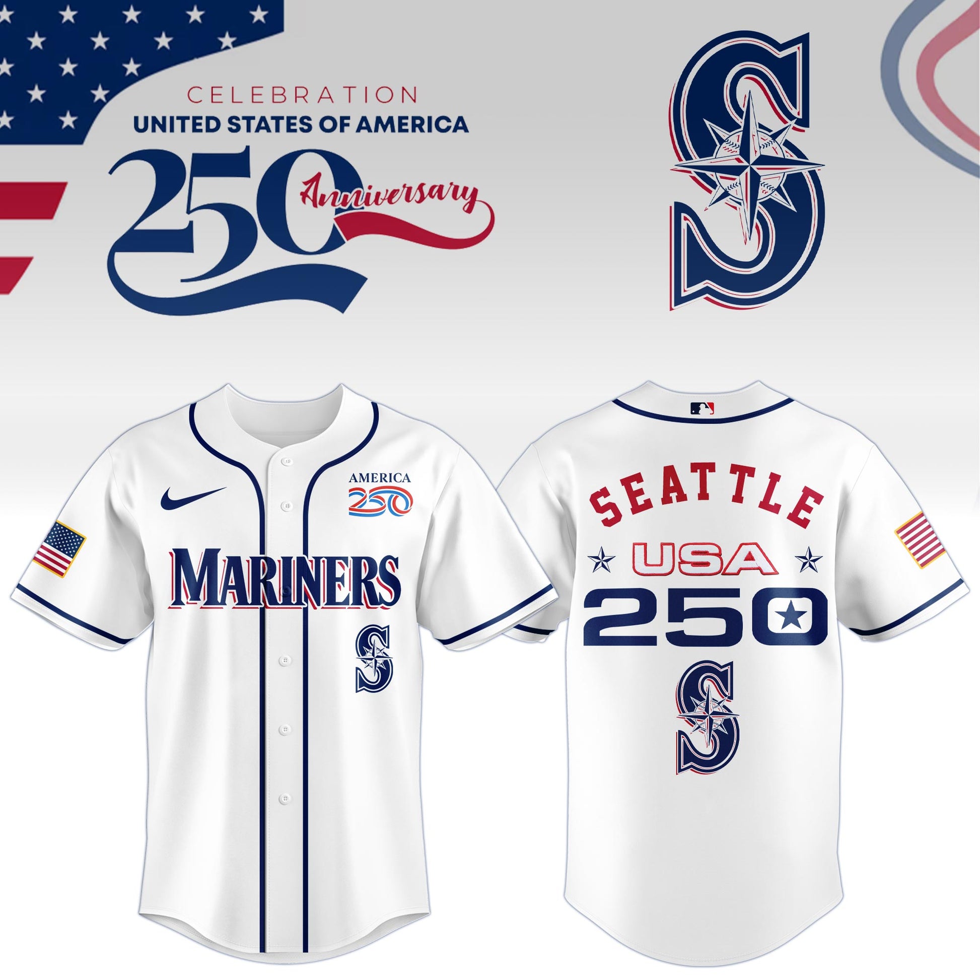 America’s 250th Anniversary Seattle Mariners Baseball Jersey - Premium Quality