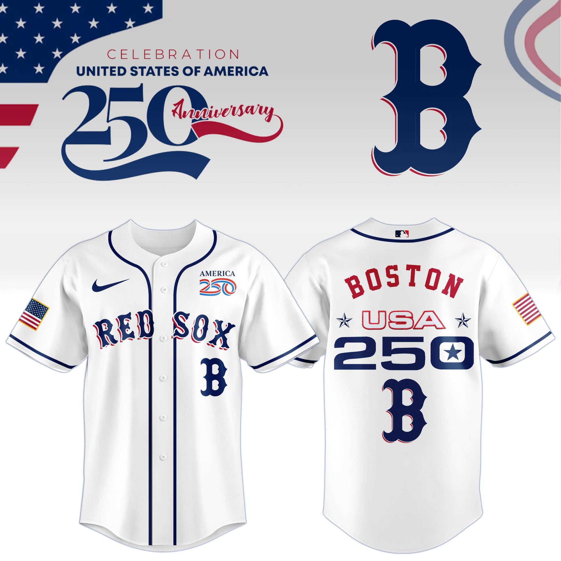America’s 250th Anniversary Boston Red Sox Baseball Jersey - Premium Quality