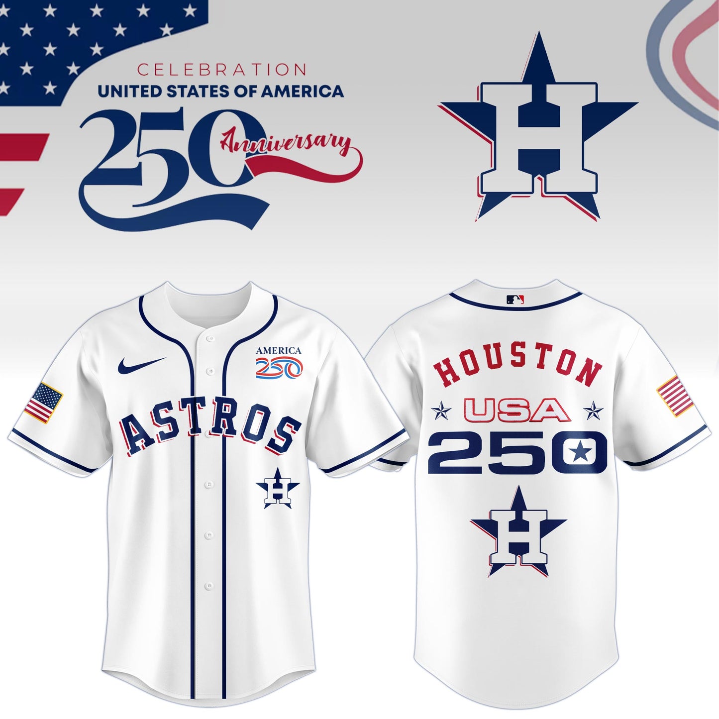 America’s 250th Anniversary Houston Astros Baseball Jersey - Premium Quality