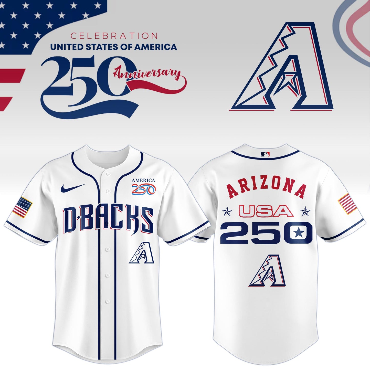 America’s 250th Anniversary Arizona Diamondbacks Baseball Jersey - Premium Quality